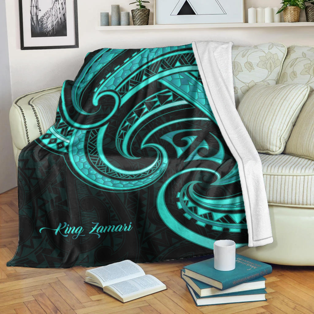 (KING ZAMARI) New Zealand Maori Mangopare Premium Blanket Polynesian - Turquoise LT8 White - Polynesian Pride