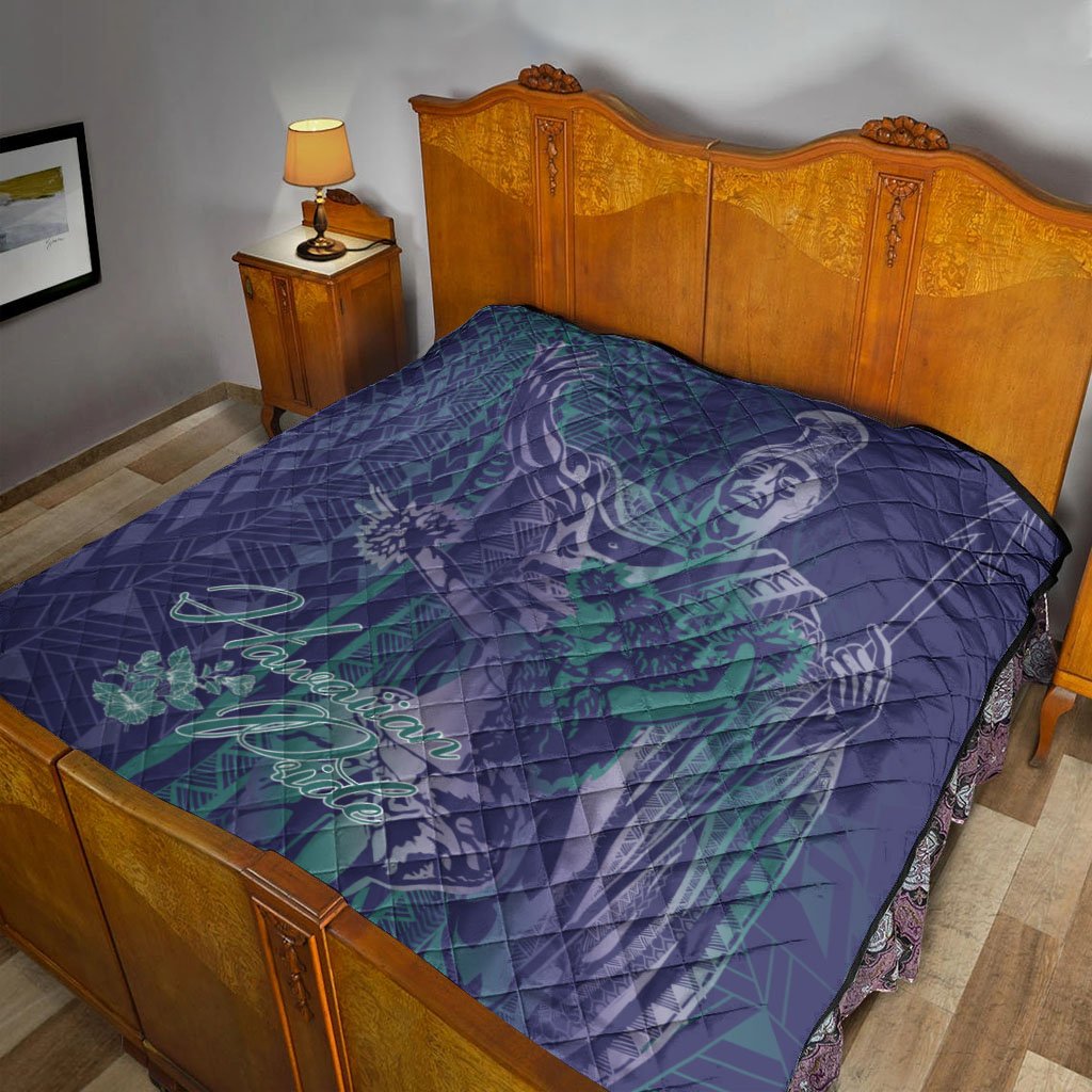 Hawaii Premium Quilt - King Of Hawaii With Hawaiian Girls Purple Version - Polynesian Pride