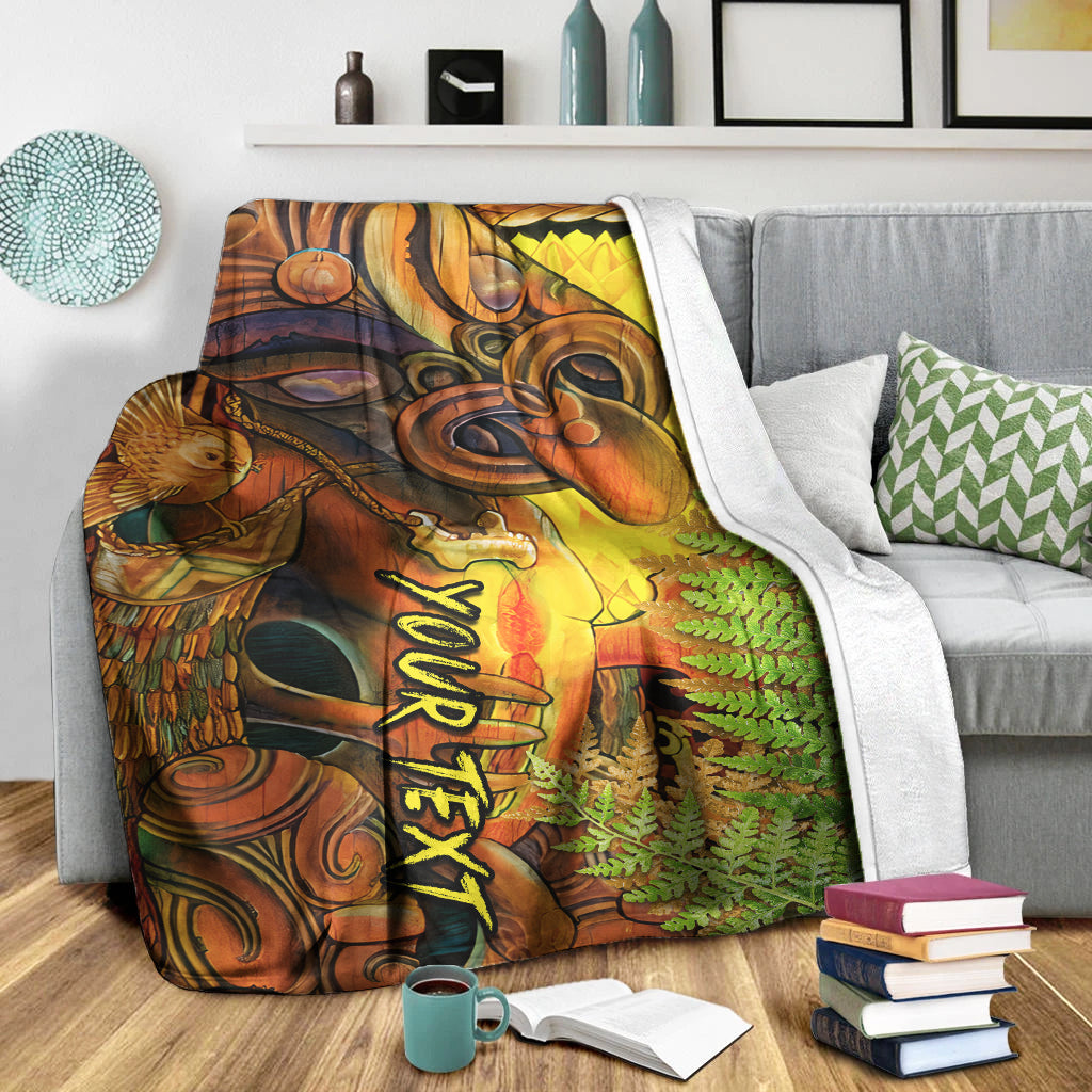 (Custom Personalised) Hei Tiki Maori Premium Blanket Fern Aotearoa Ta Moko Sun LT13 - Polynesian Pride