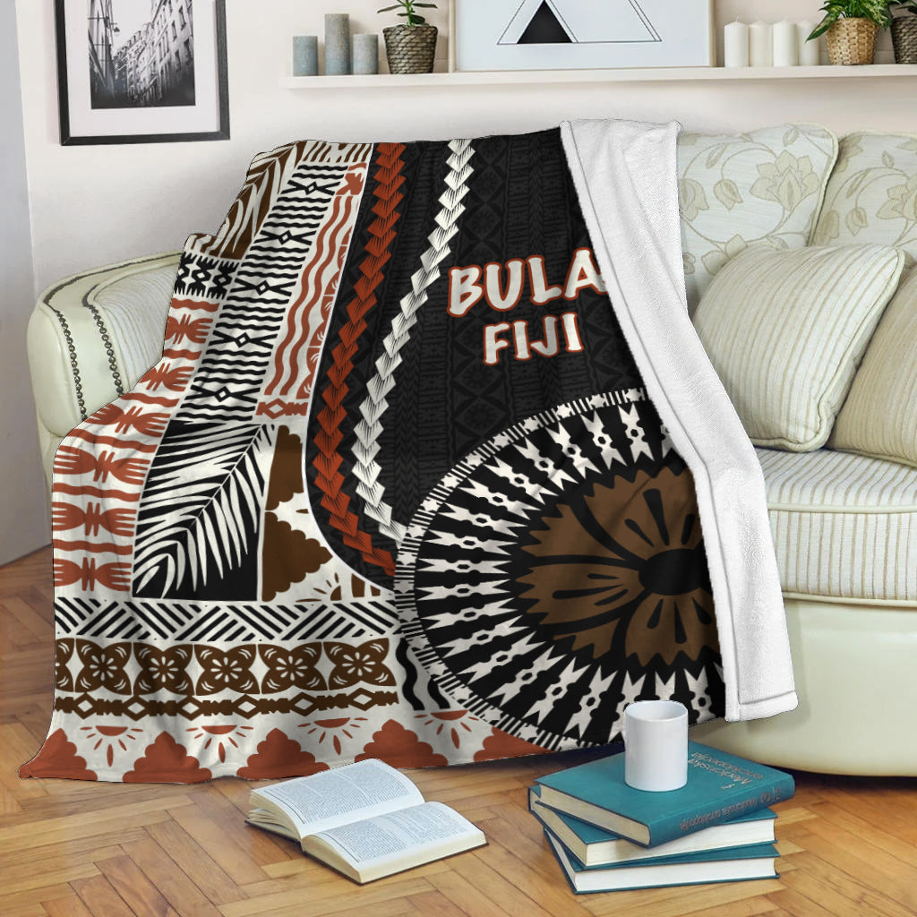Bula Fiji Premium Blanket Masi Tapa Patterns Style LT6 White - Polynesian Pride