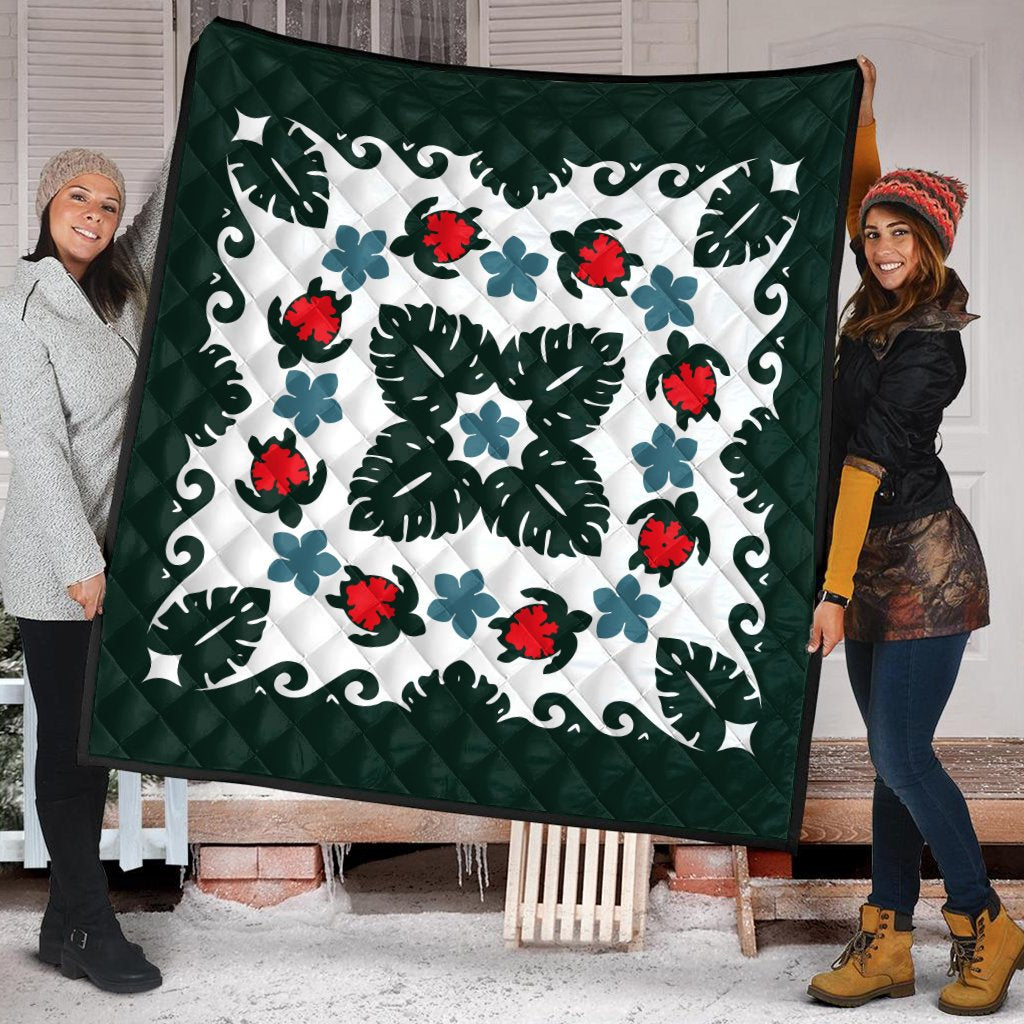 monstera quilt Hawaiian Quilt Monstera Leaves And Turtle Premium Quilt - AH