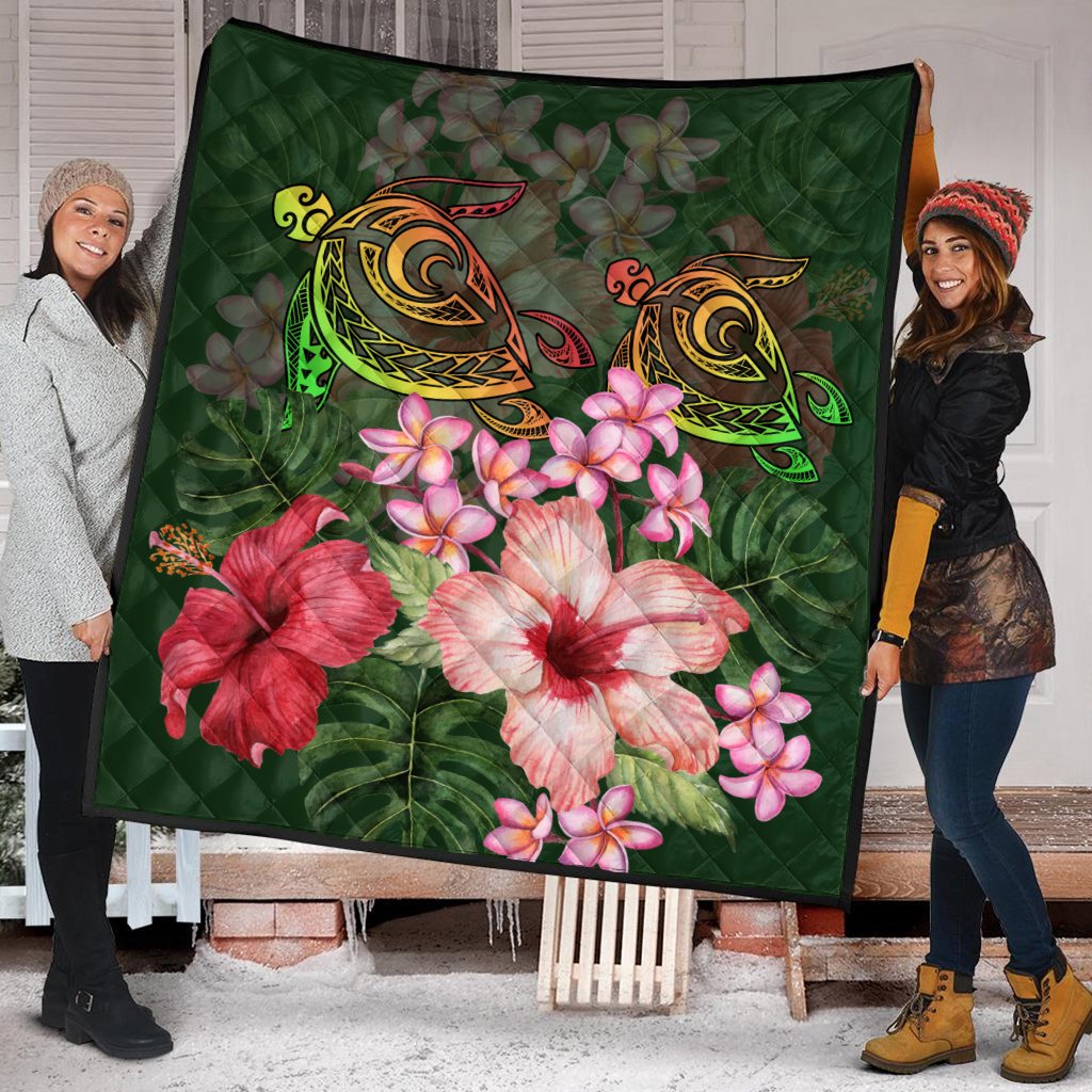 Hawaii Turtle Tropical Flower Premium Quilt - Deni Style - AH - Polynesian Pride