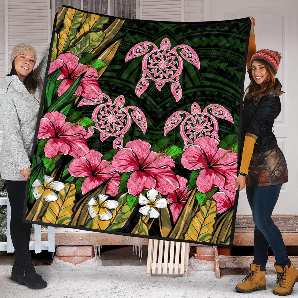 Hawaii Turtle Hibiscus Tropical Polynesian Premium Quilt - Floren Style - AH - Polynesian Pride