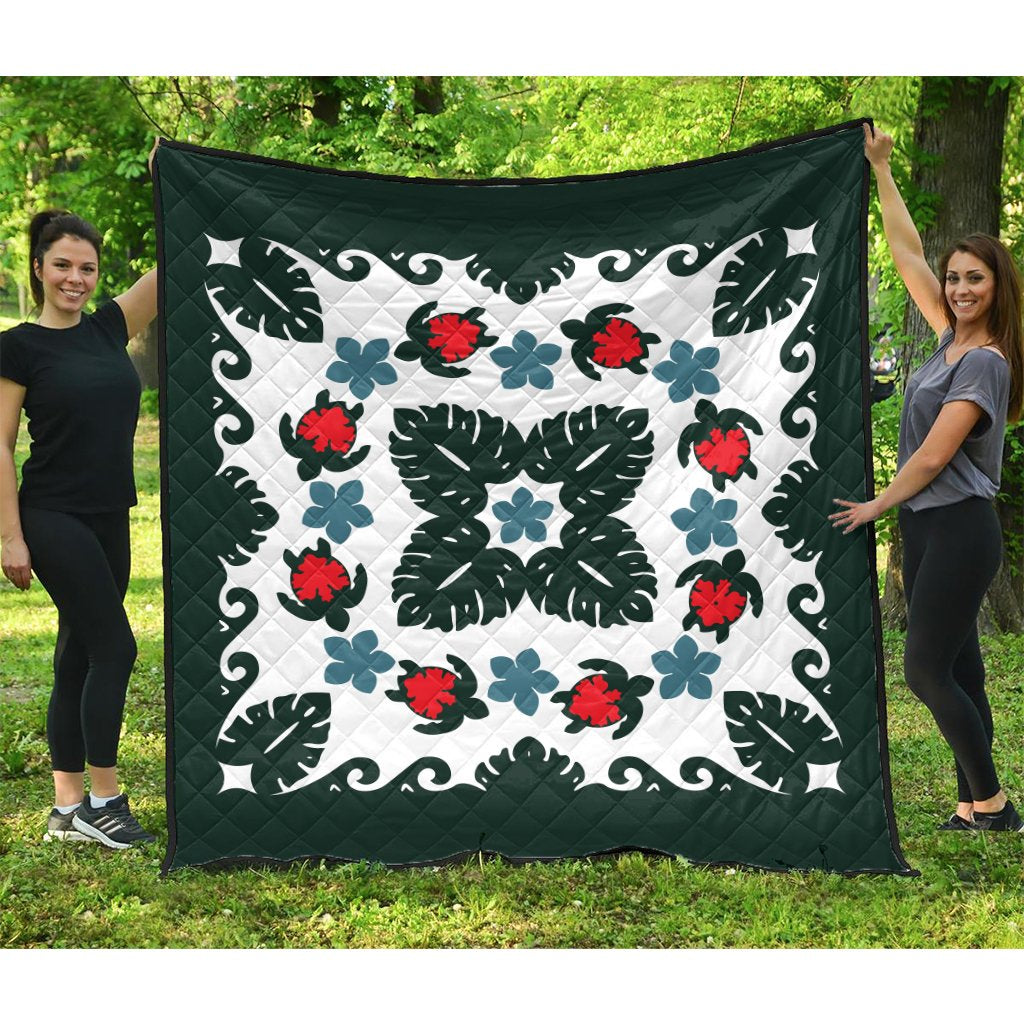 monstera quilt Hawaiian Quilt Monstera Leaves And Turtle Premium Quilt - AH