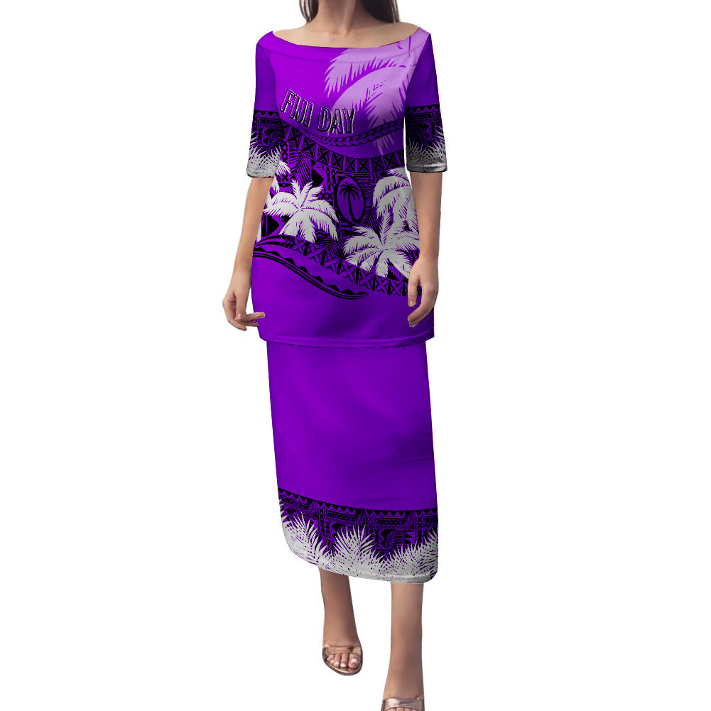 Personalised Fiji Day Puletasi Dress Flying Fijians Masi Kesa Style - Violet LT7 Women Violet - Polynesian Pride