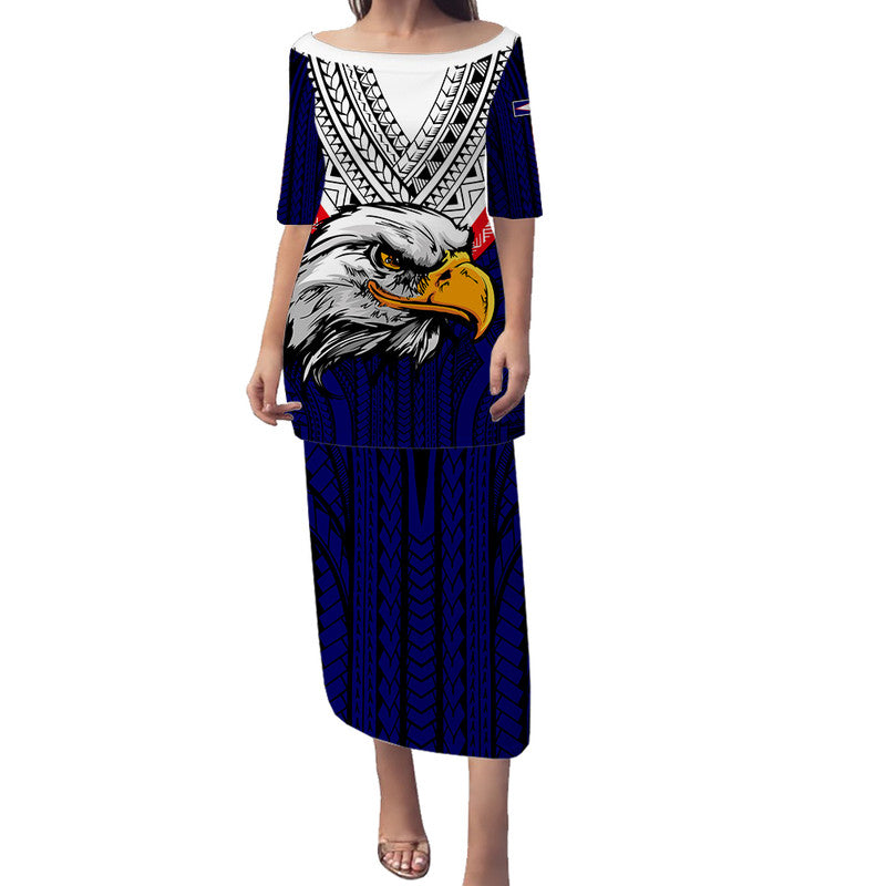 American Samoa Puletasi Dress Bald Eagle with Polynesian Pattern LT9