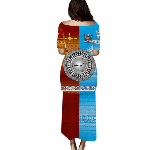 Fiji And Rotuma Tapa Pattern Puletasi Dress Together LT8