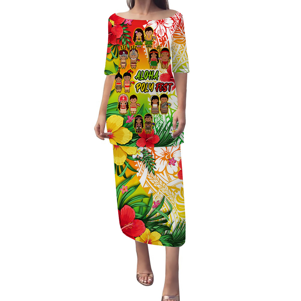 (Custom Personalised) Aloha Poly Fest Puletasi Dress Polynesian Pattern With Tropical Flowers LT14 Women Reggae - Polynesian Pride