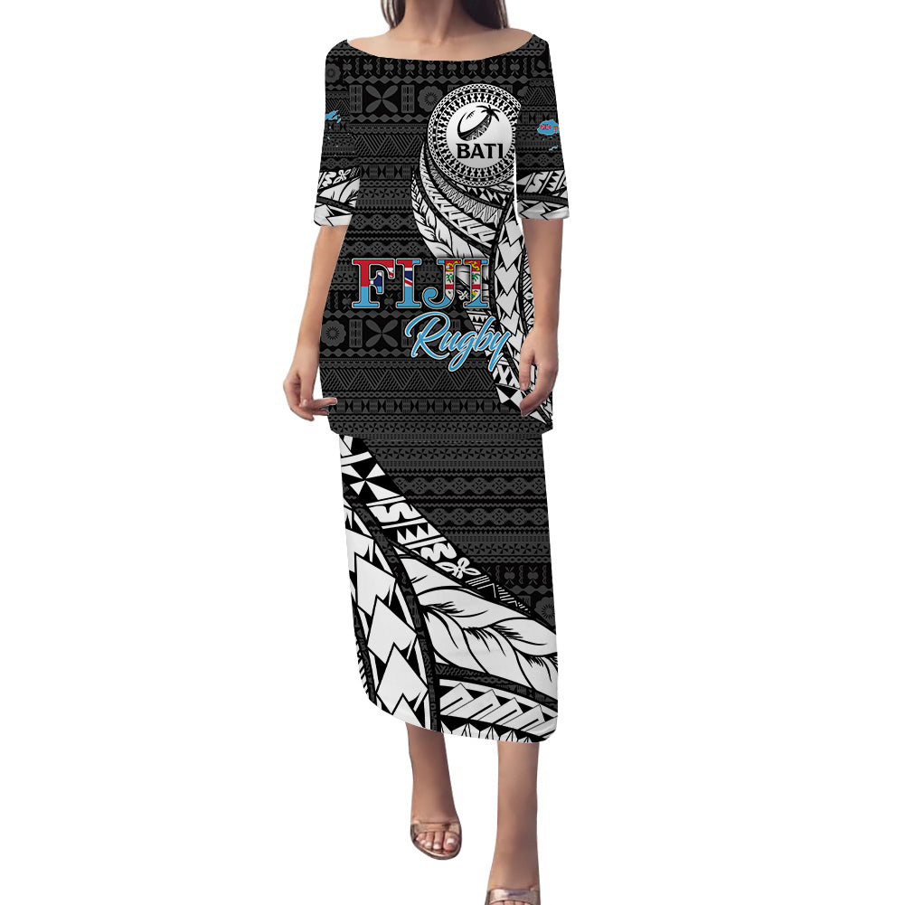 Fiji Rugby Bati Black New Style Puletasi Dress - LT2 Women Black - Polynesian Pride