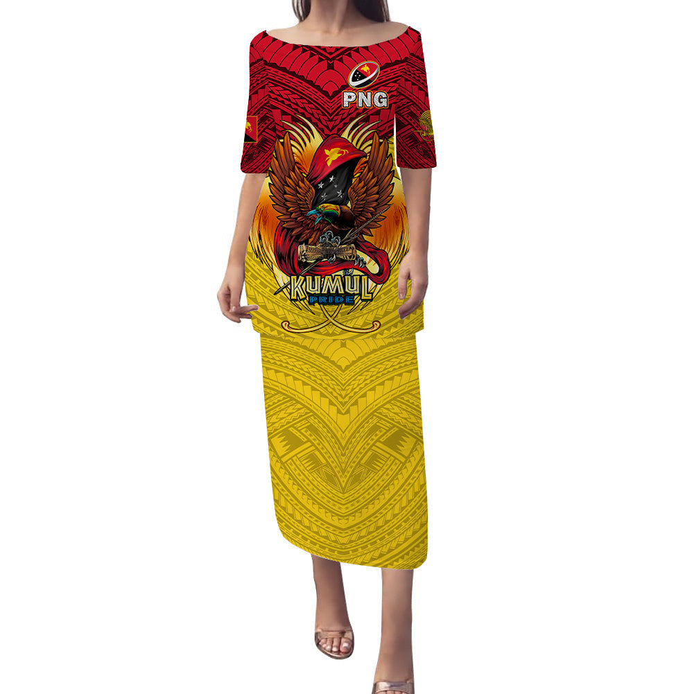 (Custom Personalised) Papua New Guinea Rugby Kumul Pride Puletasi Dress - LT2 Women YELLOW - Polynesian Pride