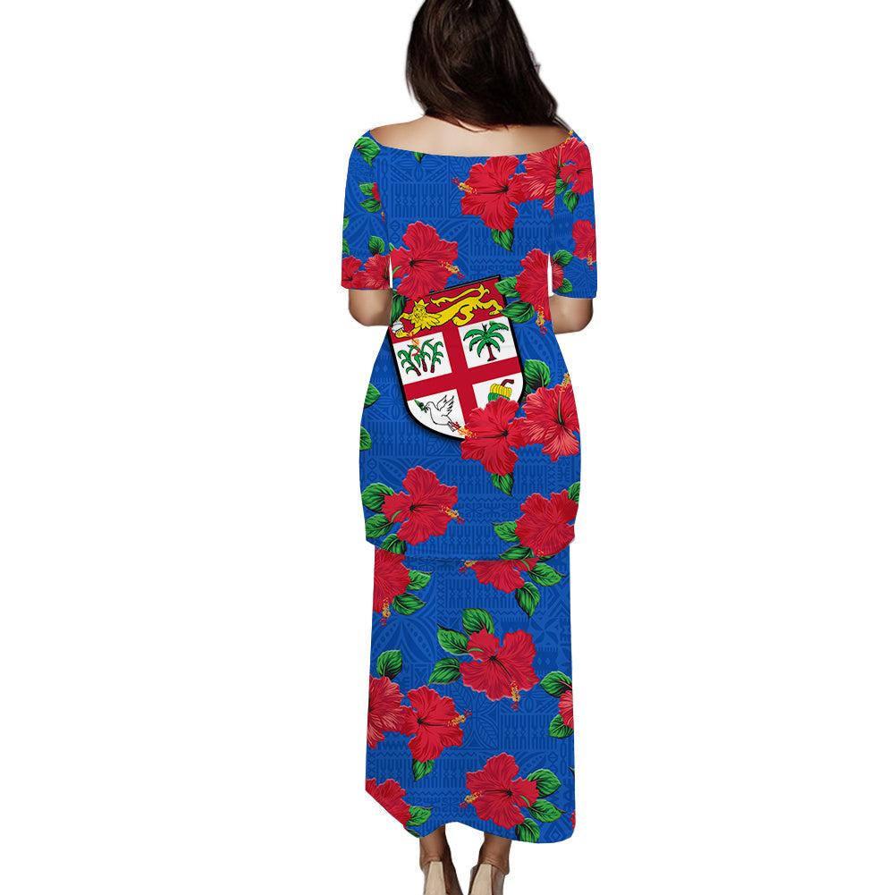 (Custom Personalised) Fiji Puletasi Dress Tropical Flowers Mix Tapa Pattern LT14 - Polynesian Pride