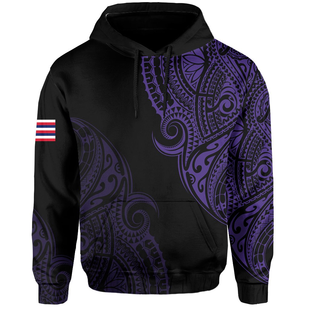 Personalized Hawaii Map Polynesian Warrior Ikaika Hoodie William Style Purple - Polynesian Pride