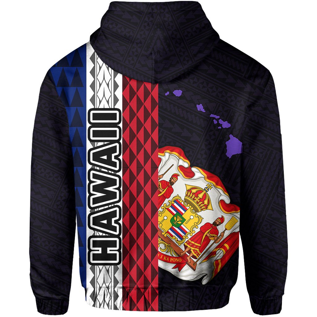 Polynesian Kakau Hawaii Flag Royal Coat of Arms Hawaii Zip Hoodie Purple - Polynesian Pride