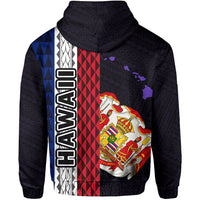 Polynesian Kakau Hawaii Flag Royal Coat of Arms Hawaii Zip Hoodie Purple - Polynesian Pride
