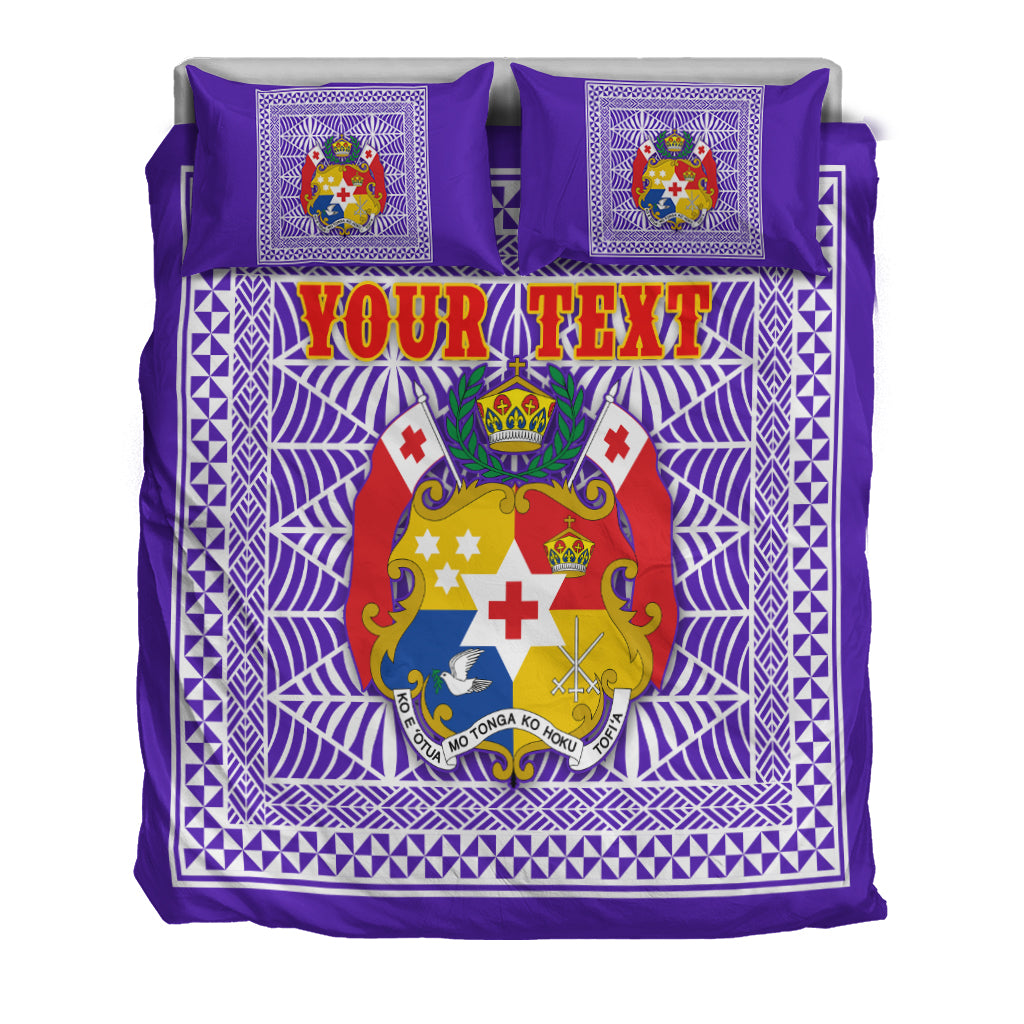 (Custom Personalised) Tonga Pattern Bedding Set Coat of Arms - Purple and White LT4 - Polynesian Pride