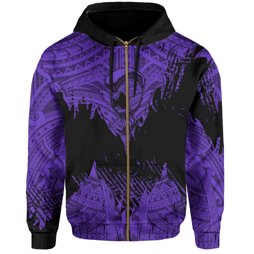 Hawaii Polynesian Hoodie Zip Warrior Ikaika Benjamin Style Purple - Polynesian Pride