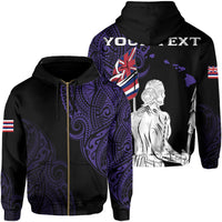 Personalized Hawaii Map Polynesian Warrior Ikaika Hoodie Zip William Style Purple Unisex Black - Polynesian Pride