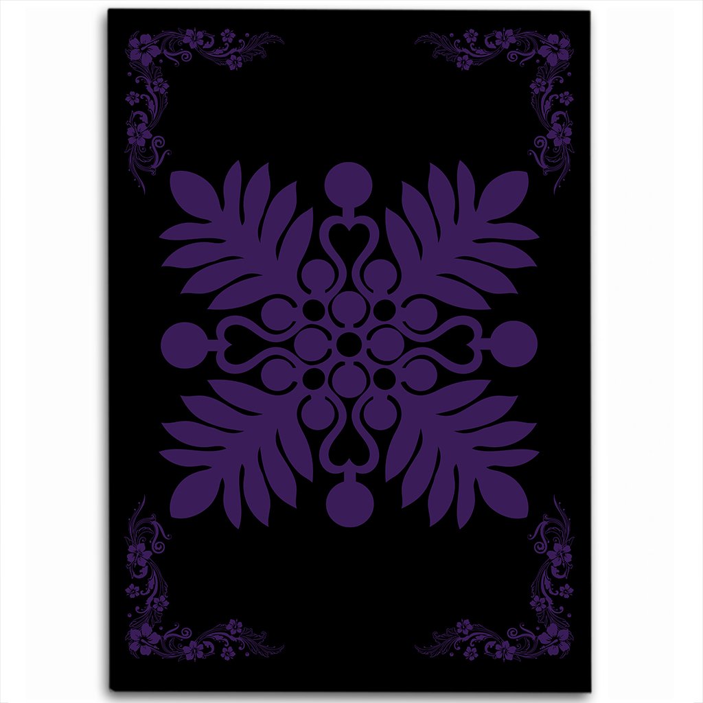 Hawaiian Quilt Maui Plant And Hibiscus Pattern Area Rug - Purple Black - AH Purple - Polynesian Pride