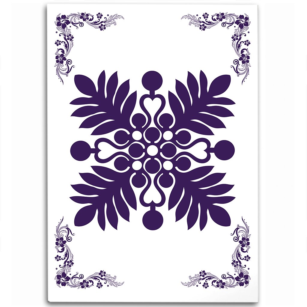 Hawaiian Quilt Maui Plant And Hibiscus Pattern Area Rug - Purple White - AH Purple - Polynesian Pride