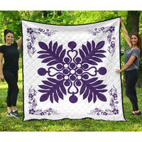 Hawaiian Quilt Maui Plant And Hibiscus Premium Quilt - Purple White - AH Purple - Polynesian Pride