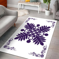 Hawaiian Quilt Maui Plant And Hibiscus Pattern Area Rug - Purple White - AH - Polynesian Pride
