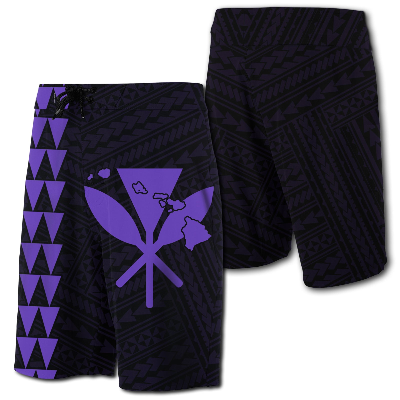 Hawaii Kakau Polynesian Kanaka Map Board Shorts - Purple Men Purple - Polynesian Pride