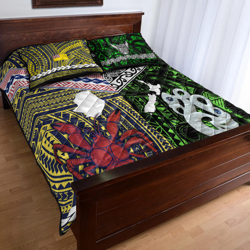 New Zealand And Niue Quilt Bed Set Together - Green LT8 - Polynesian Pride