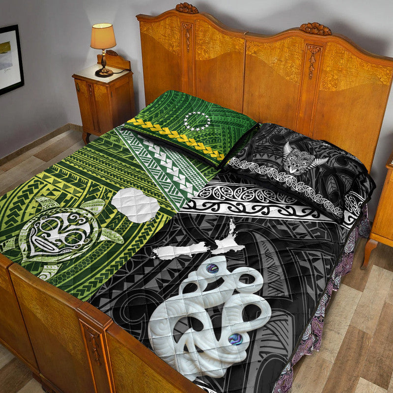New Zealand And Cook Islands Quilt Bed Set Together - Black LT8 - Polynesian Pride