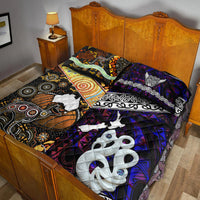 New Zealand Maori Aotearoa And Australia Aboriginal Quilt Bed Set Together - Purple LT8 - Polynesian Pride