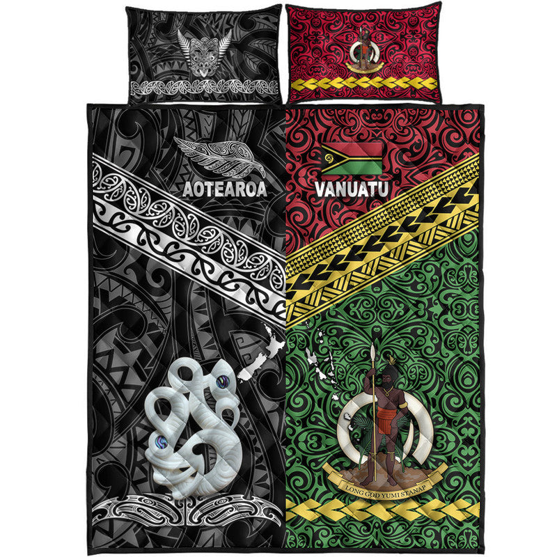 New Zealand And Vanuatu Quilt Bed Set Together - Black LT8 - Polynesian Pride