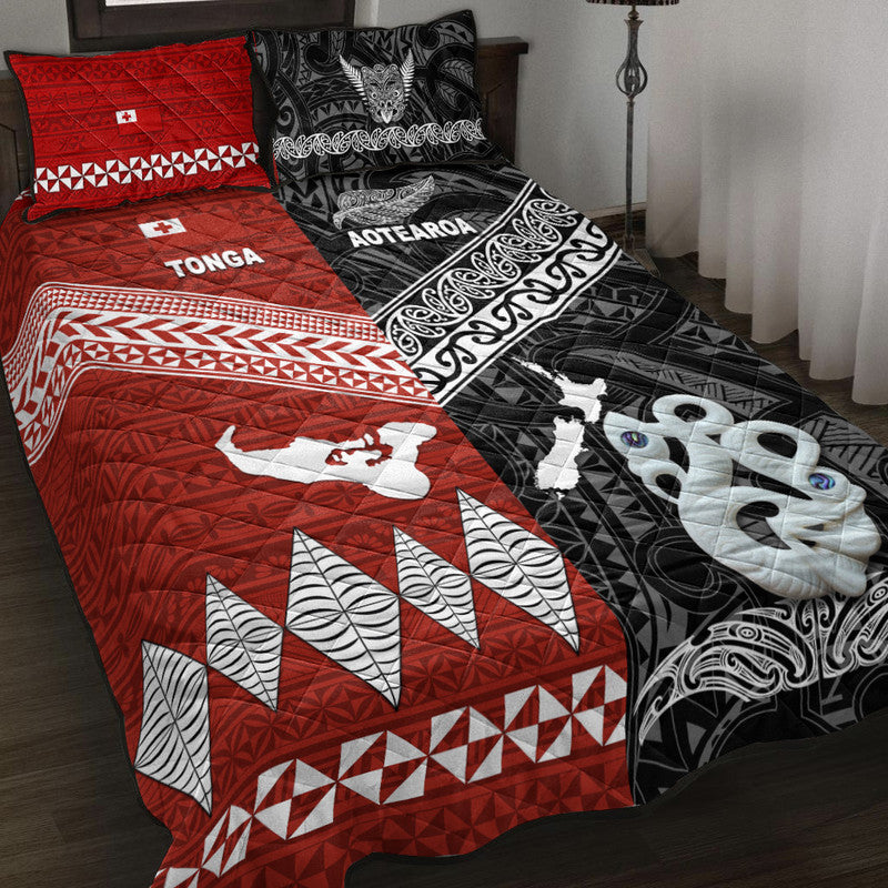 New Zealand And Tonga Quilt Bed Set Together - Black LT8 Black - Polynesian Pride