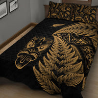 New Zealand Haka Rugby Maori Quilt Bed Set Silver Fern Vibes - Gold LT8 - Polynesian Pride