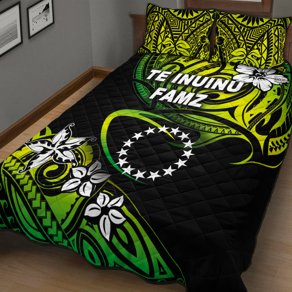 TE INUINU FAMZ - Cook Islands Rugby Quilt Bed Set Unique Vibes - Green LT8 - Polynesian Pride