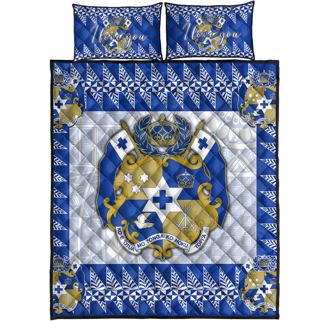 (Custom Personalised-I Love U) Tonga Quilt Bed Set Blue Style LT6 Blue - Polynesian Pride