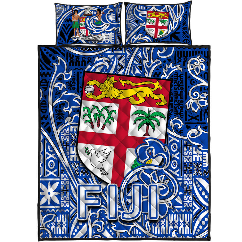 Fiji Quilt Bed Set Tapa Patterns Blue And White Style LT6 - Polynesian Pride