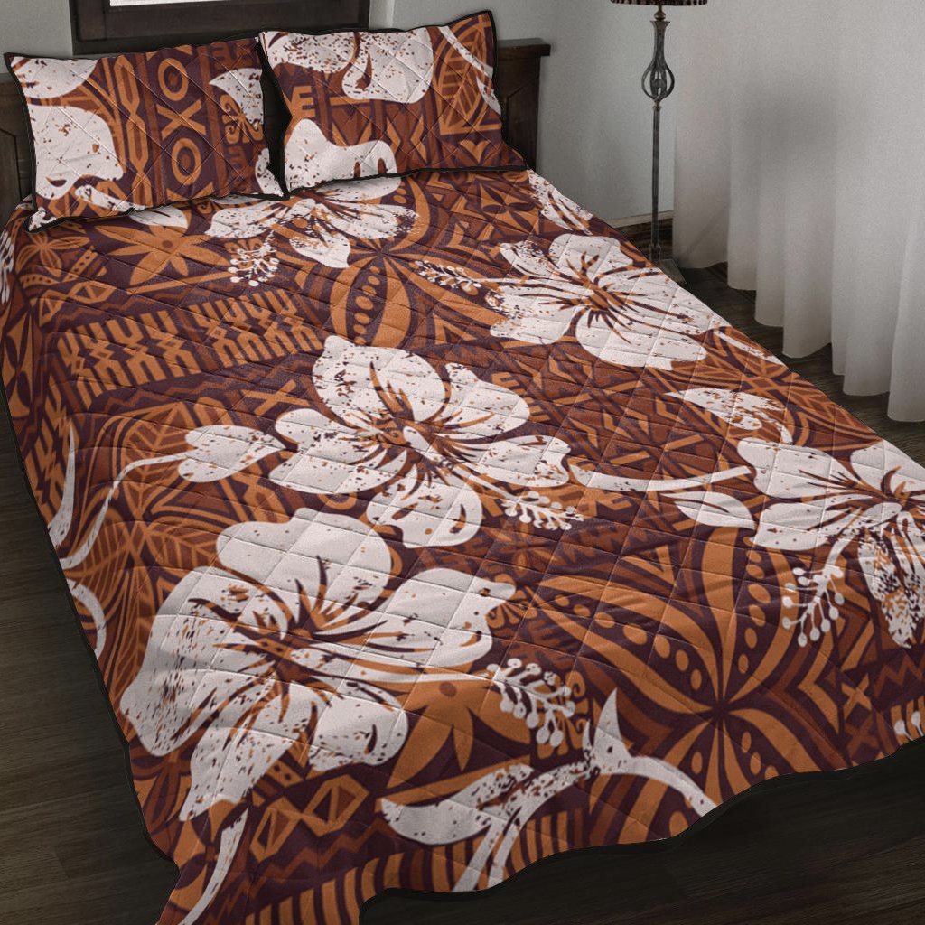 Polynesian Quilt Bed Set - Tribal Vintage Hibiscus Flowers - Polynesian Pride