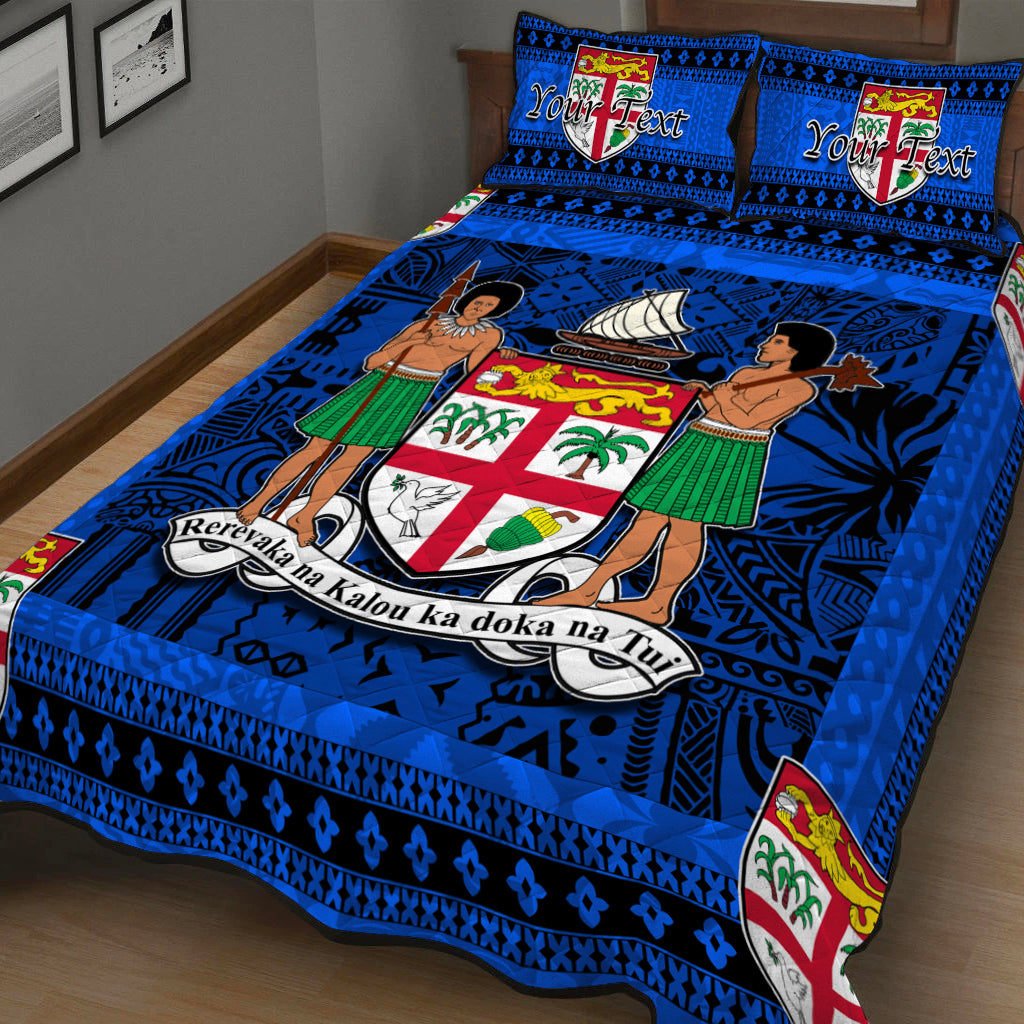 (Custom Personalised) Fiji Quilt Bed Set Blue And Black Style No.1 LT6 - Polynesian Pride