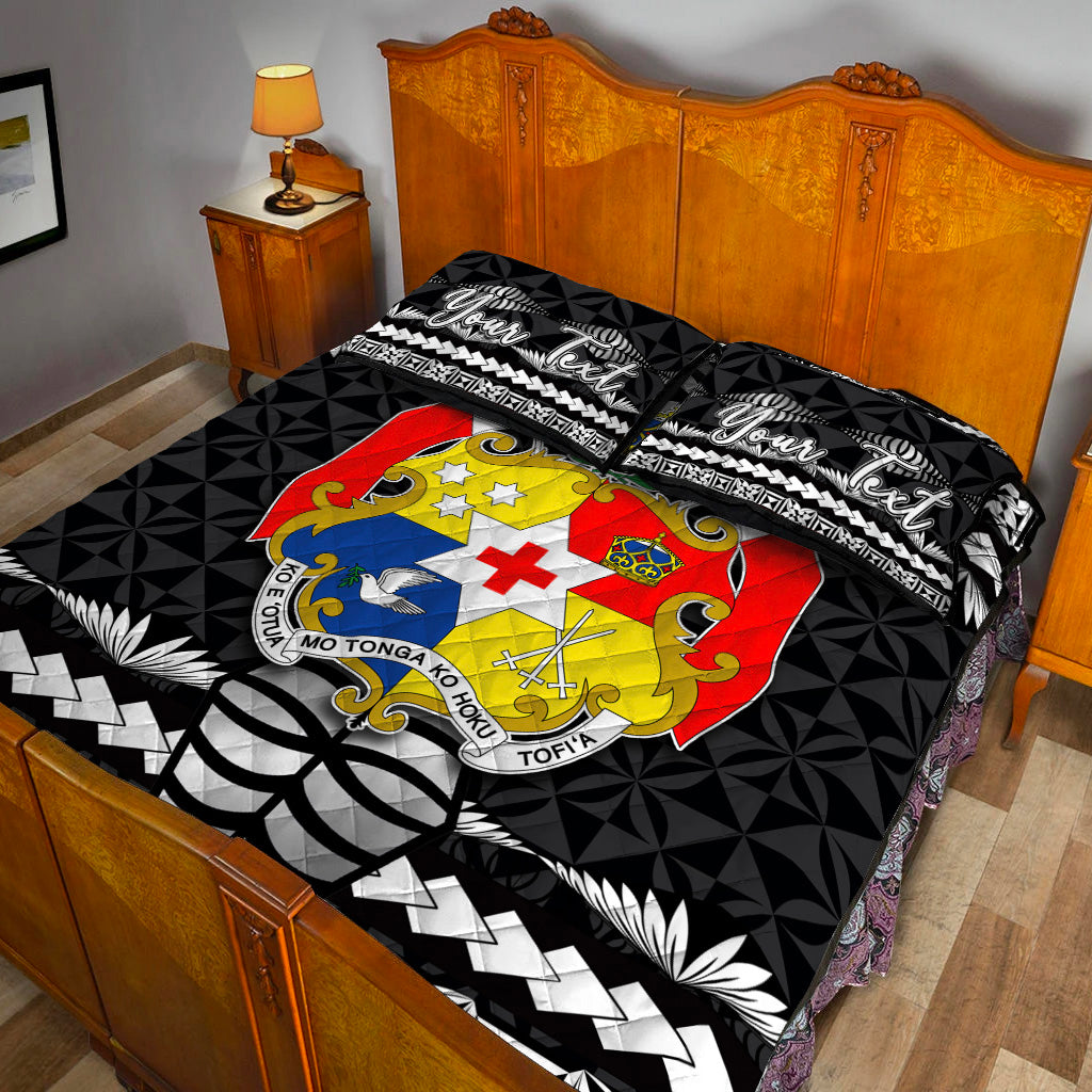 (Custom Personalised) Tonga Ngatu Quilt Bed Set Black Style LT6 - Polynesian Pride