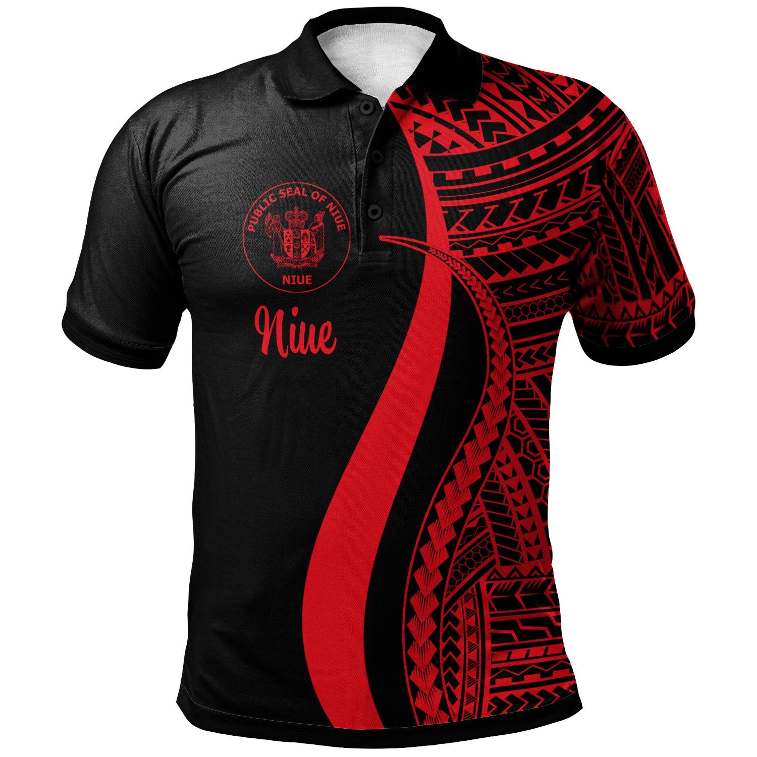 Niue Polo Shirt Red Polynesian Tentacle Tribal Pattern Unisex Red - Polynesian Pride