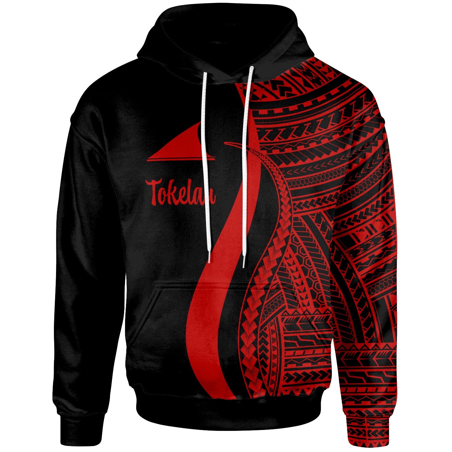 Tokelau Hoodie Red Tentacle Tribal Pattern Unisex Red - Polynesian Pride