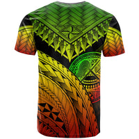 American Samoa Custom T Shirt Reggae Polynesian Necklace and Lauhala - Polynesian Pride