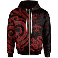 Tahiti Polynesian Zip up Hoodie Red Tentacle Turtle Unisex Red - Polynesian Pride