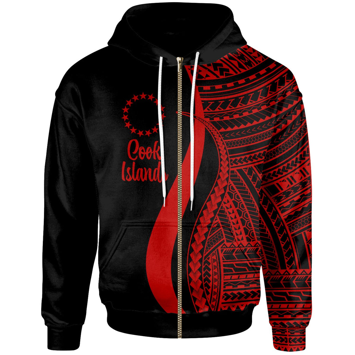 Cook Islands Zip up Hoodie Red Tentacle Tribal Pattern Unisex Red - Polynesian Pride