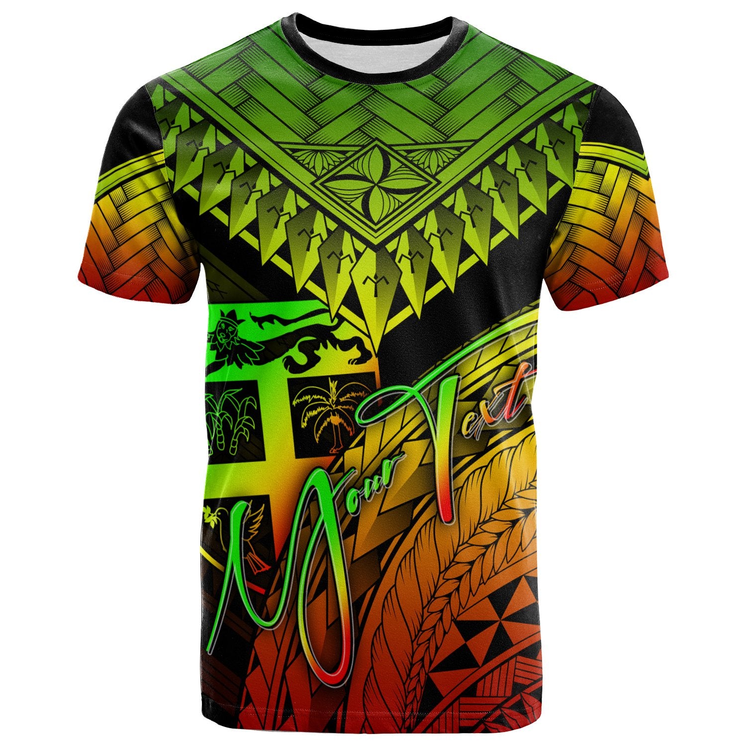 Fiji Custom T Shirt Reggae Polynesian Necklace and Lauhala Unisex Reggae - Polynesian Pride