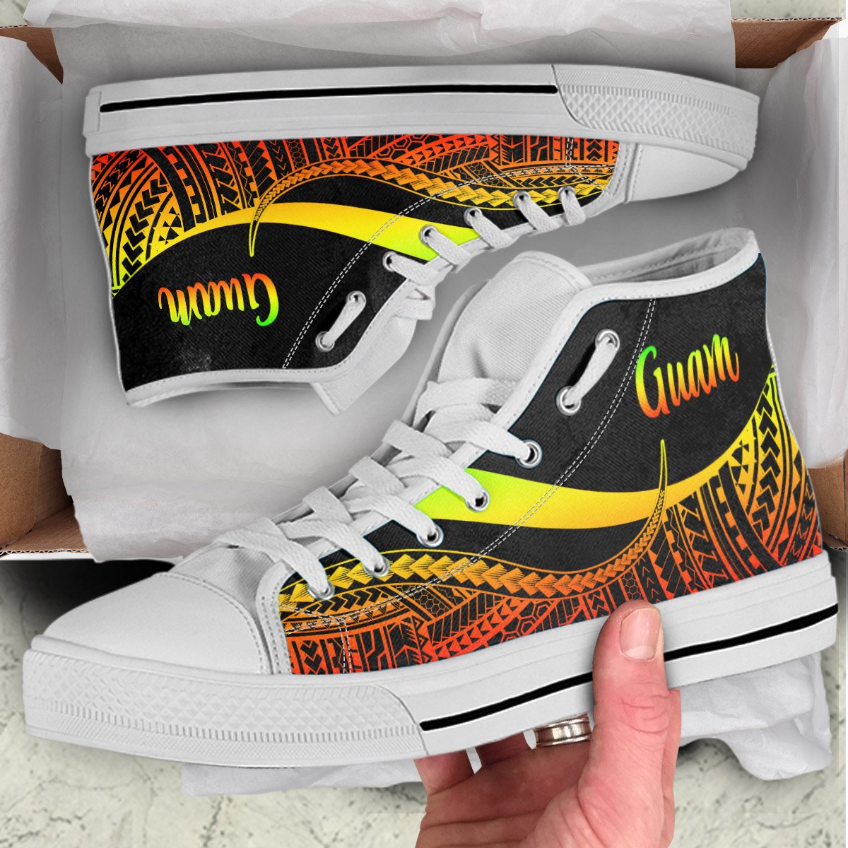 Guam High Top Shoes Reggae - Polynesian Tentacle Tribal Pattern - Polynesian Pride