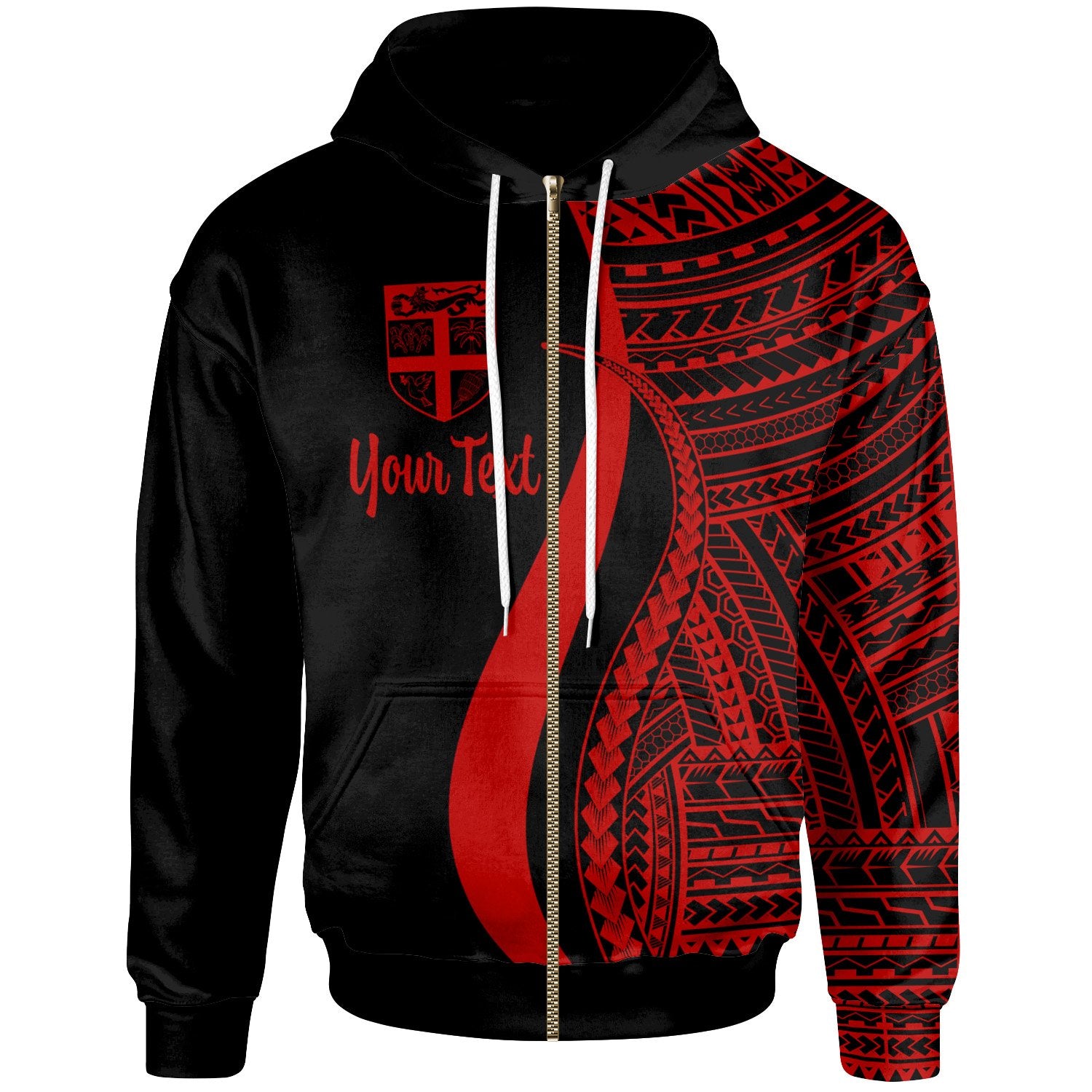 Fiji Custom Zip up Hoodie Red Tentacle Tribal Pattern Unisex Red - Polynesian Pride