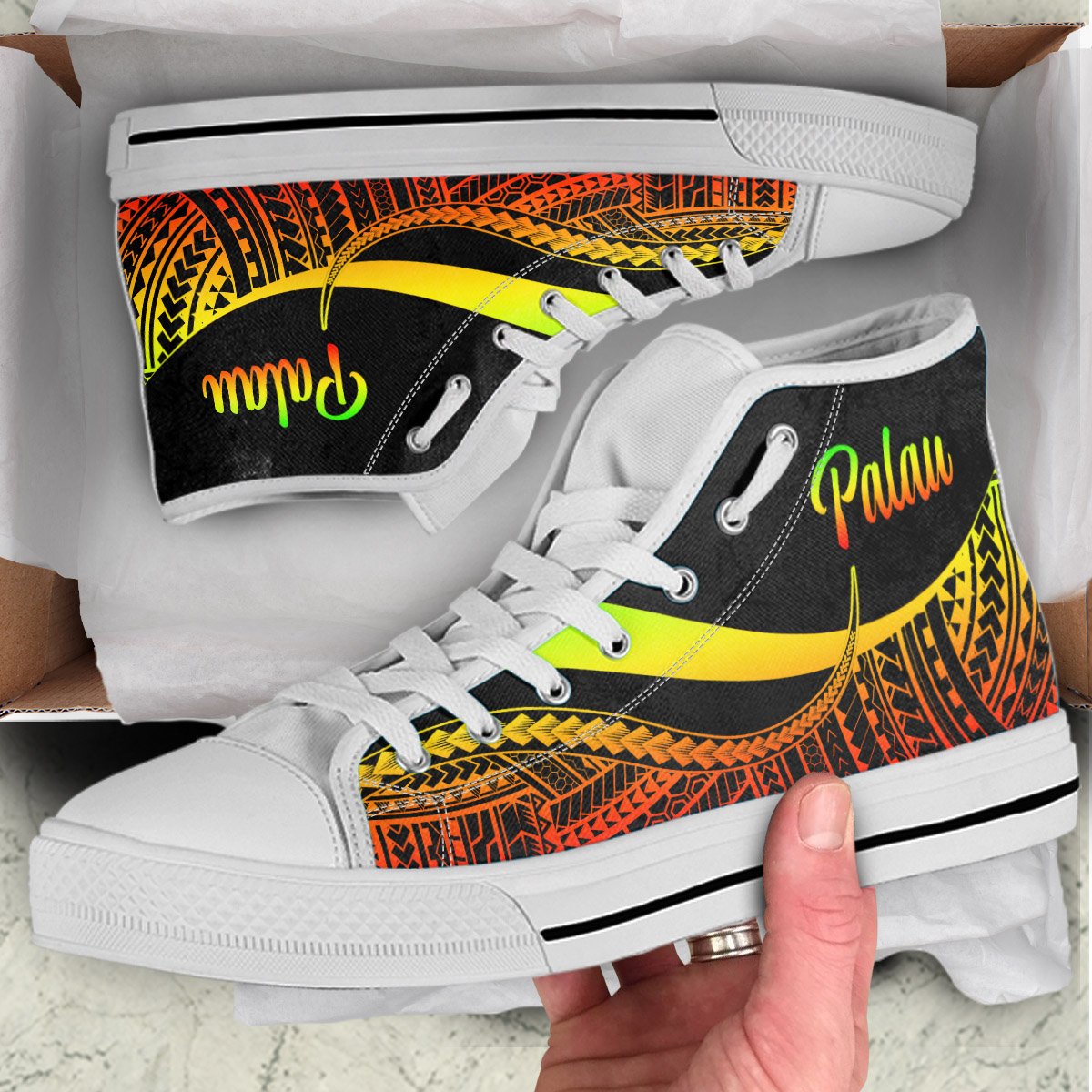 Palau High Top Shoes Reggae - Polynesian Tentacle Tribal Pattern Crest - Polynesian Pride