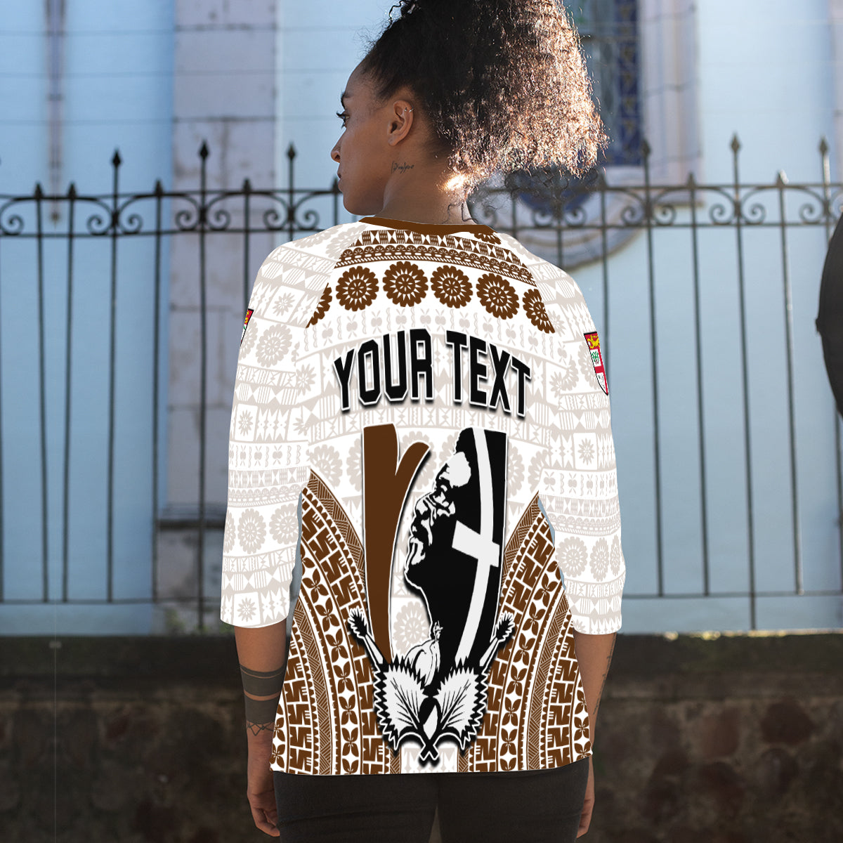 Custom Personalised Fiji Rugby Bati Raglan 3/4 Sleeve T Shirt Proud Tapa Pattern LT13 - Polynesian Pride