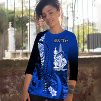 (Custom Personalised) New Caledonia Raglan 3/4 Sleeve T Shirt Nautilus Blue Polynesian Hibiscus LT13 Blue - Polynesian Pride