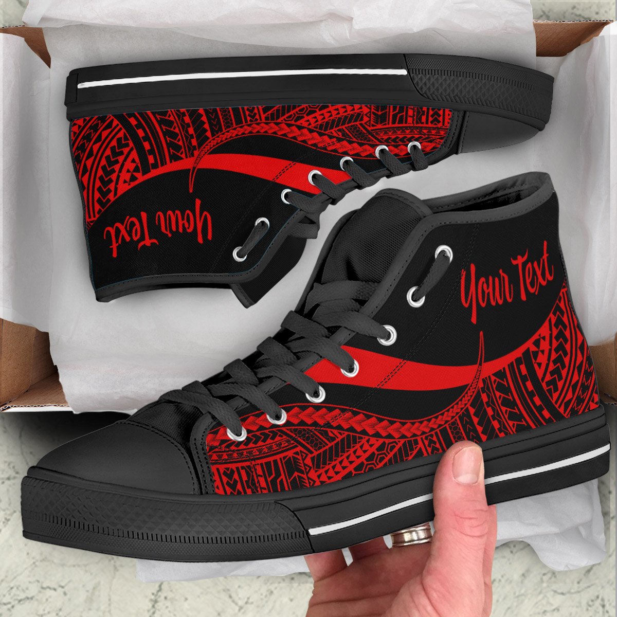 American Samoa Custom Personalised High Top Shoes Red - Polynesian Tentacle Tribal Pattern Unisex Black - Polynesian Pride